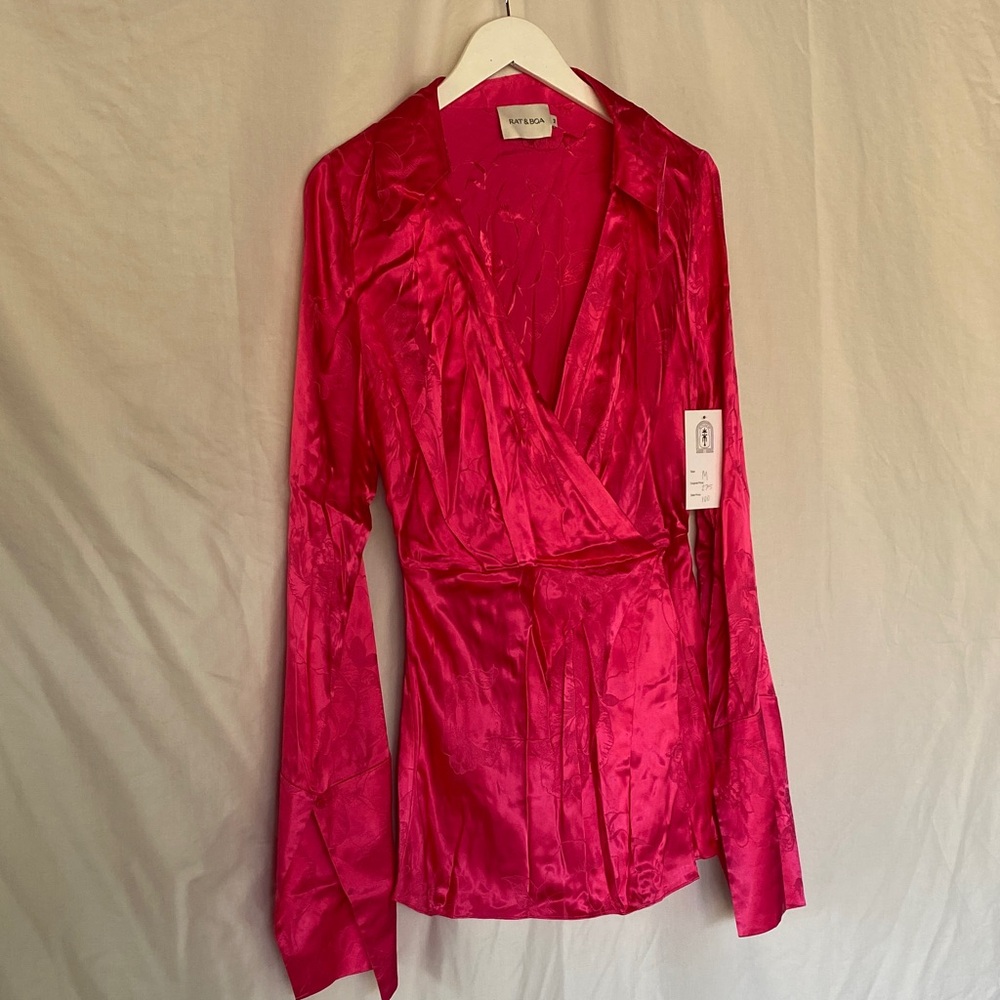 Rat & Boa Satin Wrap Dress in Vibrant Pink